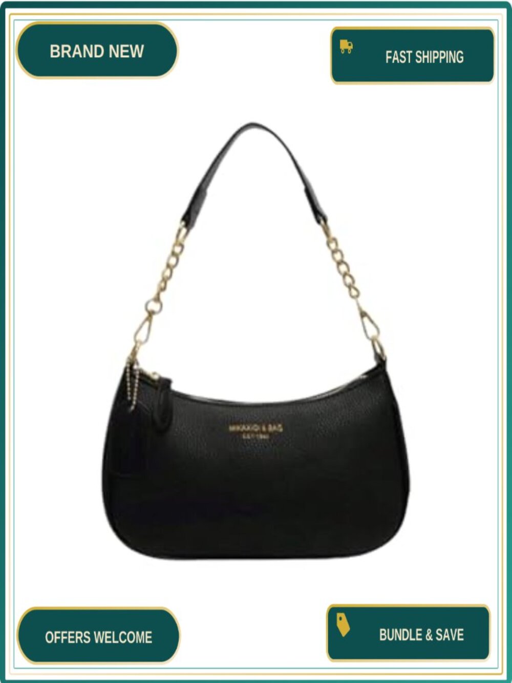 PU Leather Hobo Shoulder Handbag Gold Chain Detachable Crossbody Strap